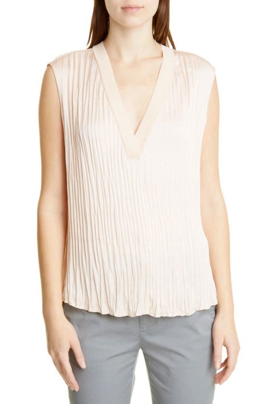 NWOT Vince Sleeveless V-Neck Pleated Shell Top in French Rose Size Small